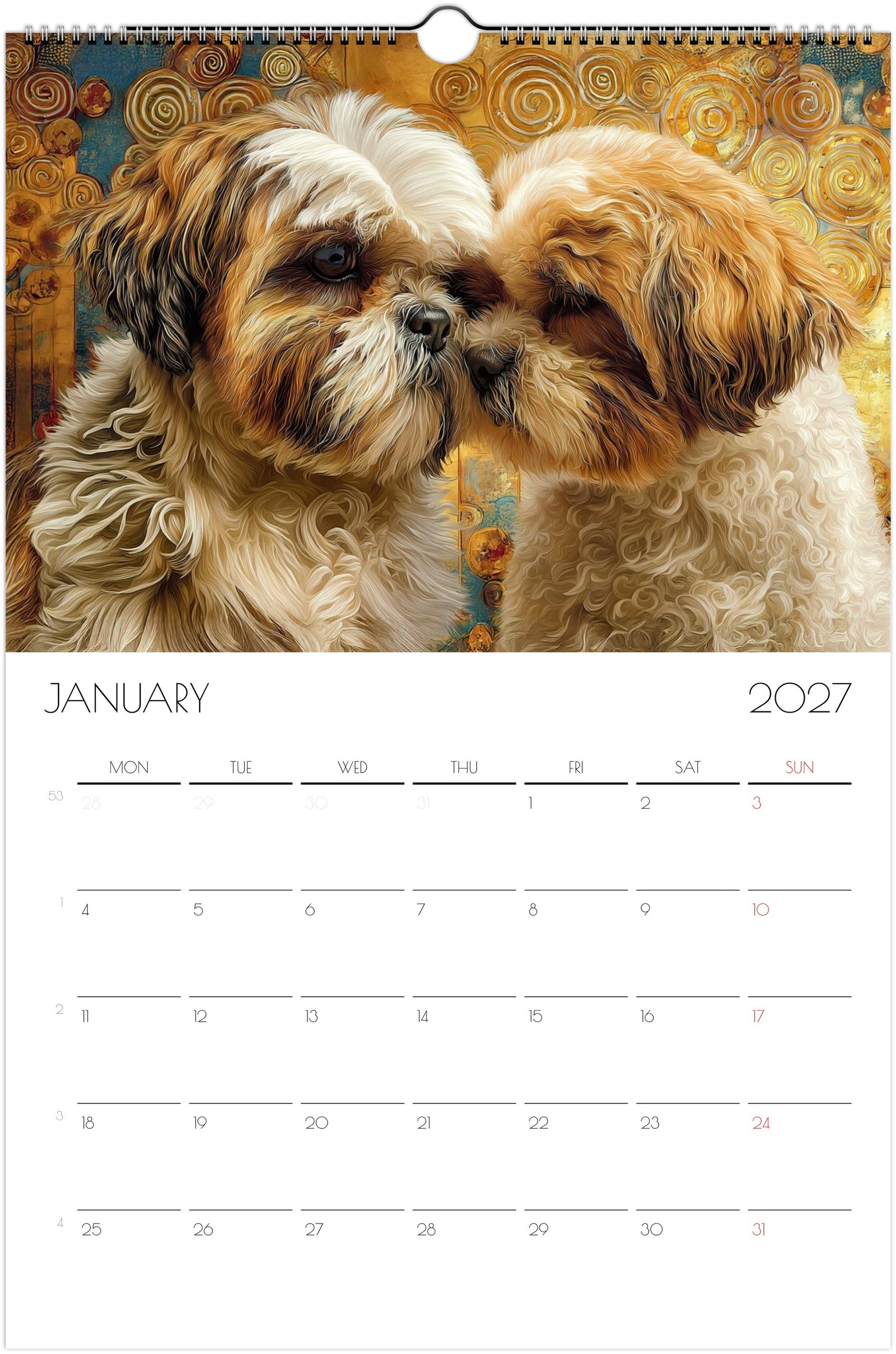 Shih Tzu Kalender 2027 – 12 Maanden Fine Art Honden Wandkalender voor Shih Tzu Liefhebbers