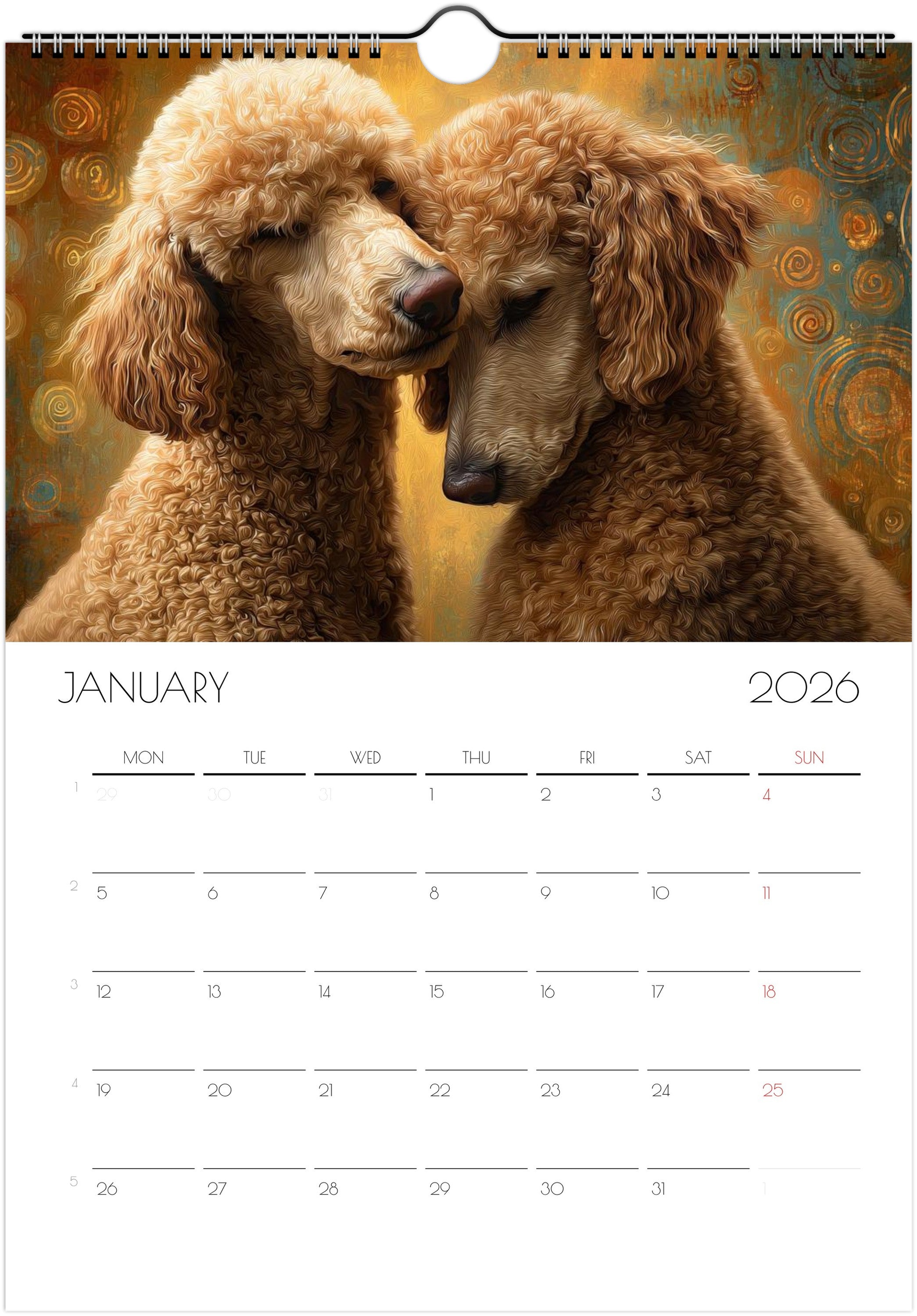 2026 Poodle Wall Planner – Artistic Dog Portrait Collection, 12-Month Printed Gift for Pet Lovers