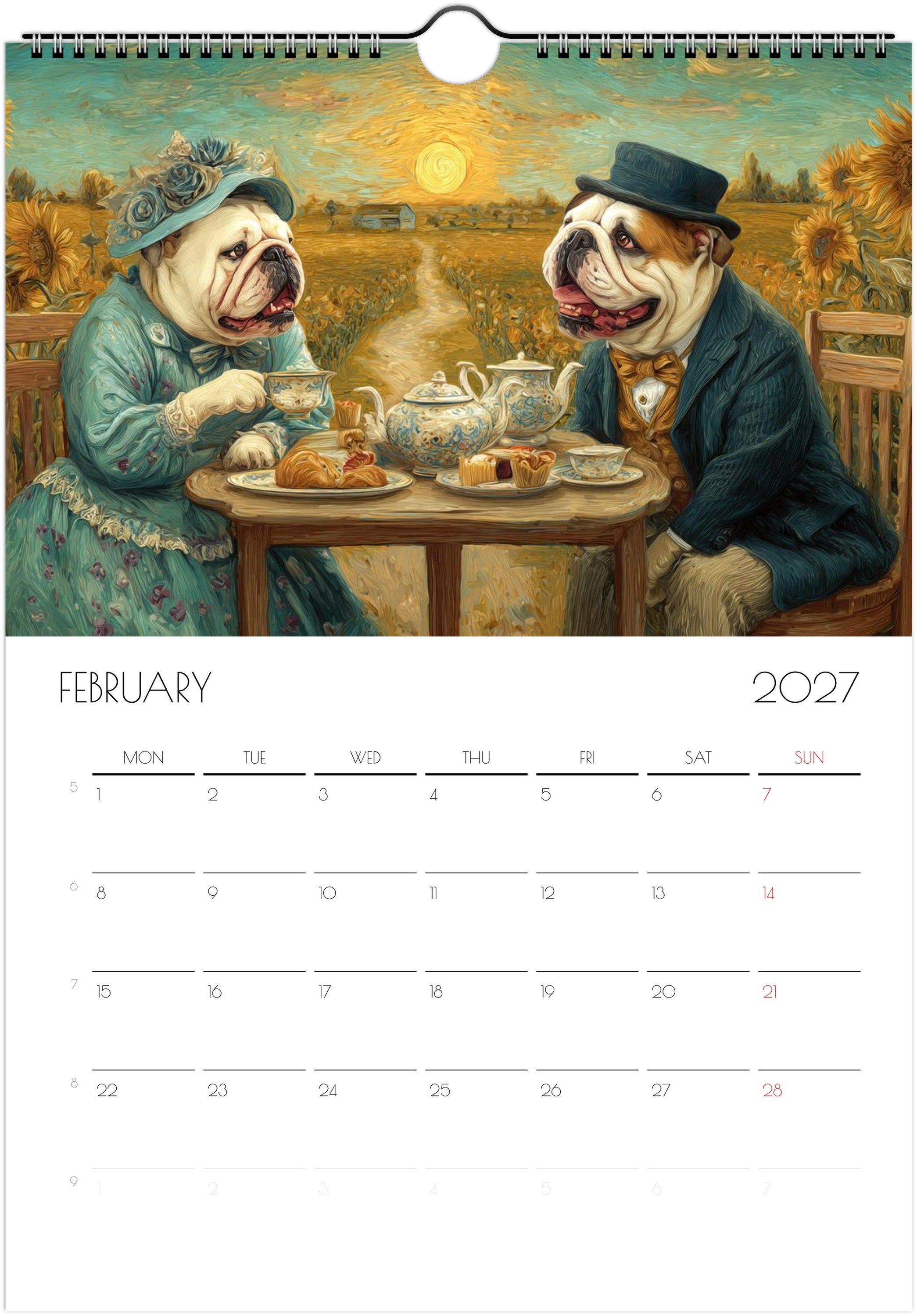 Engelse Bulldog Kalender 2027 – Fine Art Honden Wandkalender voor Bulldogliefhebbers