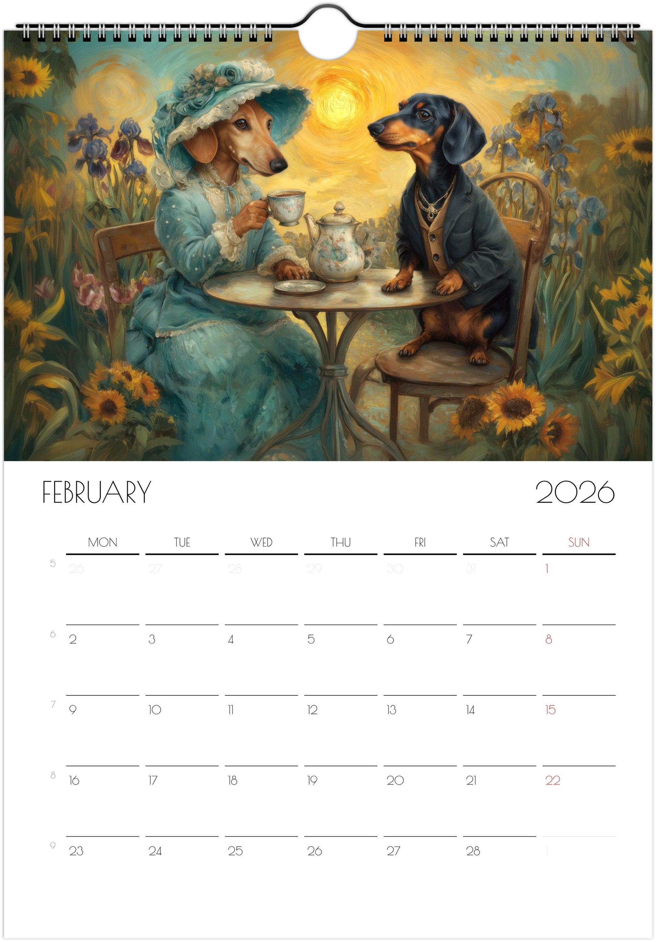 Dachshund Calendar 2026 – Art-Style Dog Calendar with 12 Unique Designs
