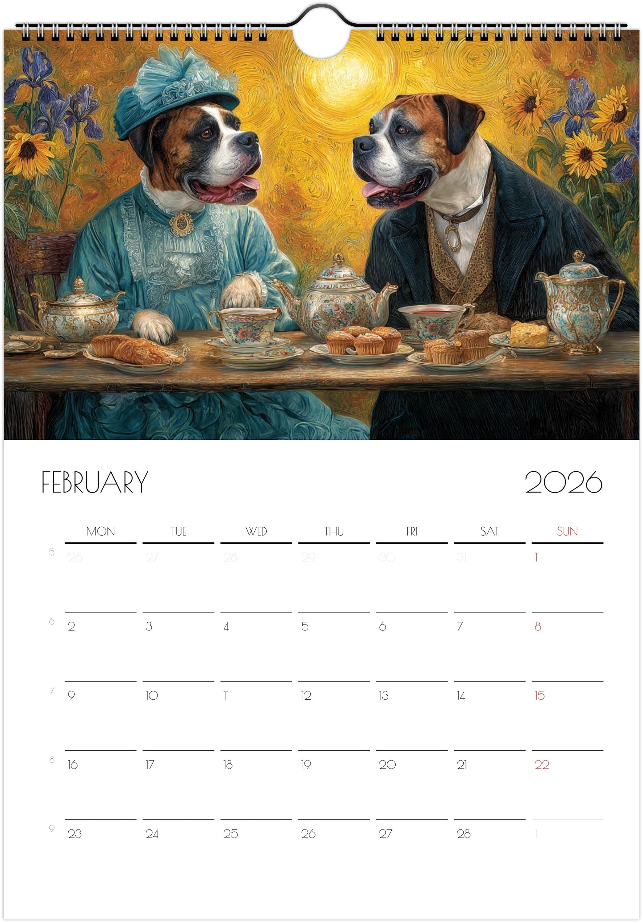 Boxer Calendar 2026 – Art-Style Dog Calendar with 12 Unique Designs
