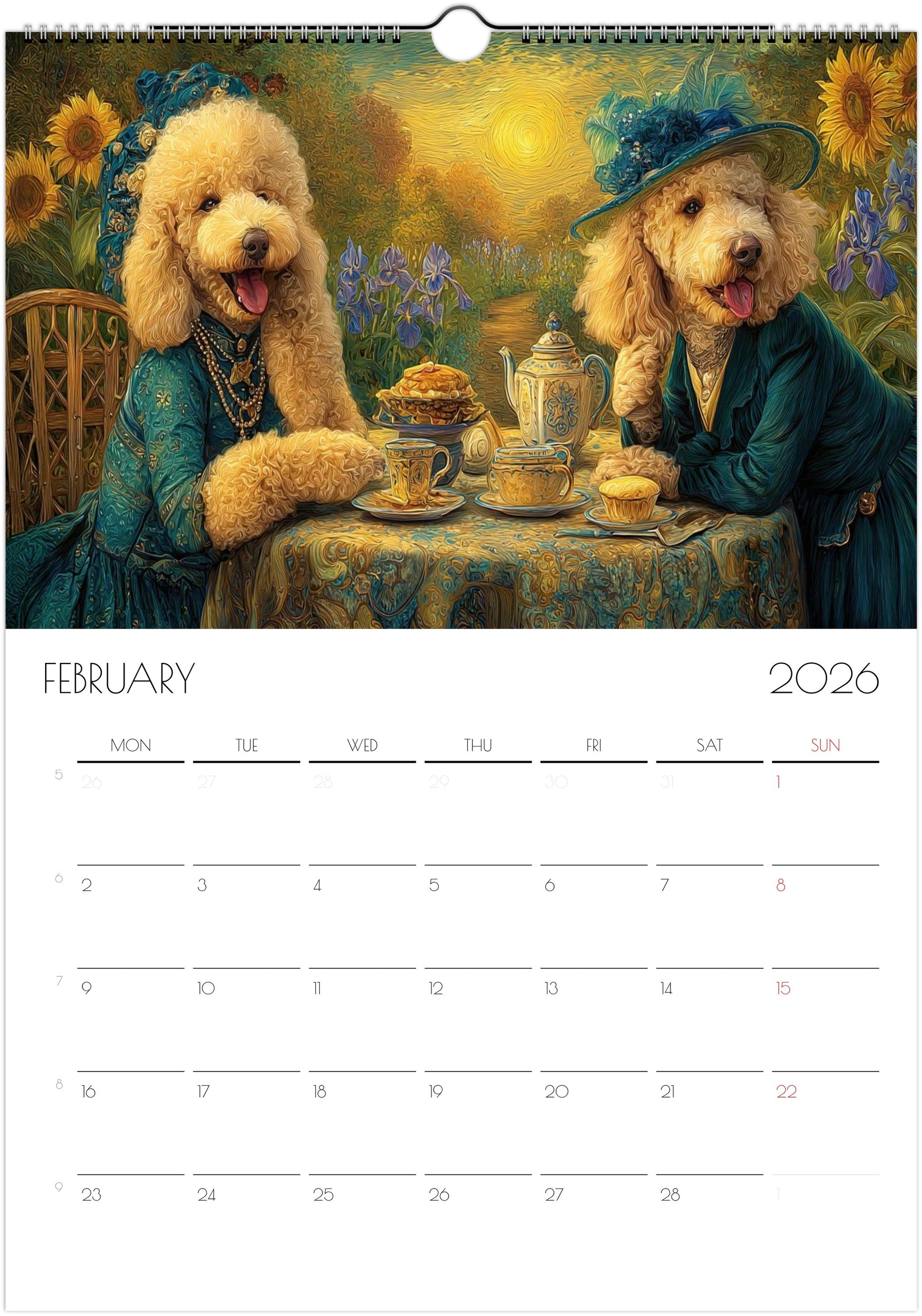 2026 Poodle Wall Planner – Artistic Dog Portrait Collection, 12-Month Printed Gift for Pet Lovers