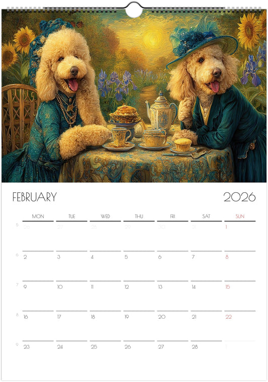 2026 Poodle Wall Planner – Artistic Dog Portrait Collection, 12-Month Printed Gift for Pet Lovers
