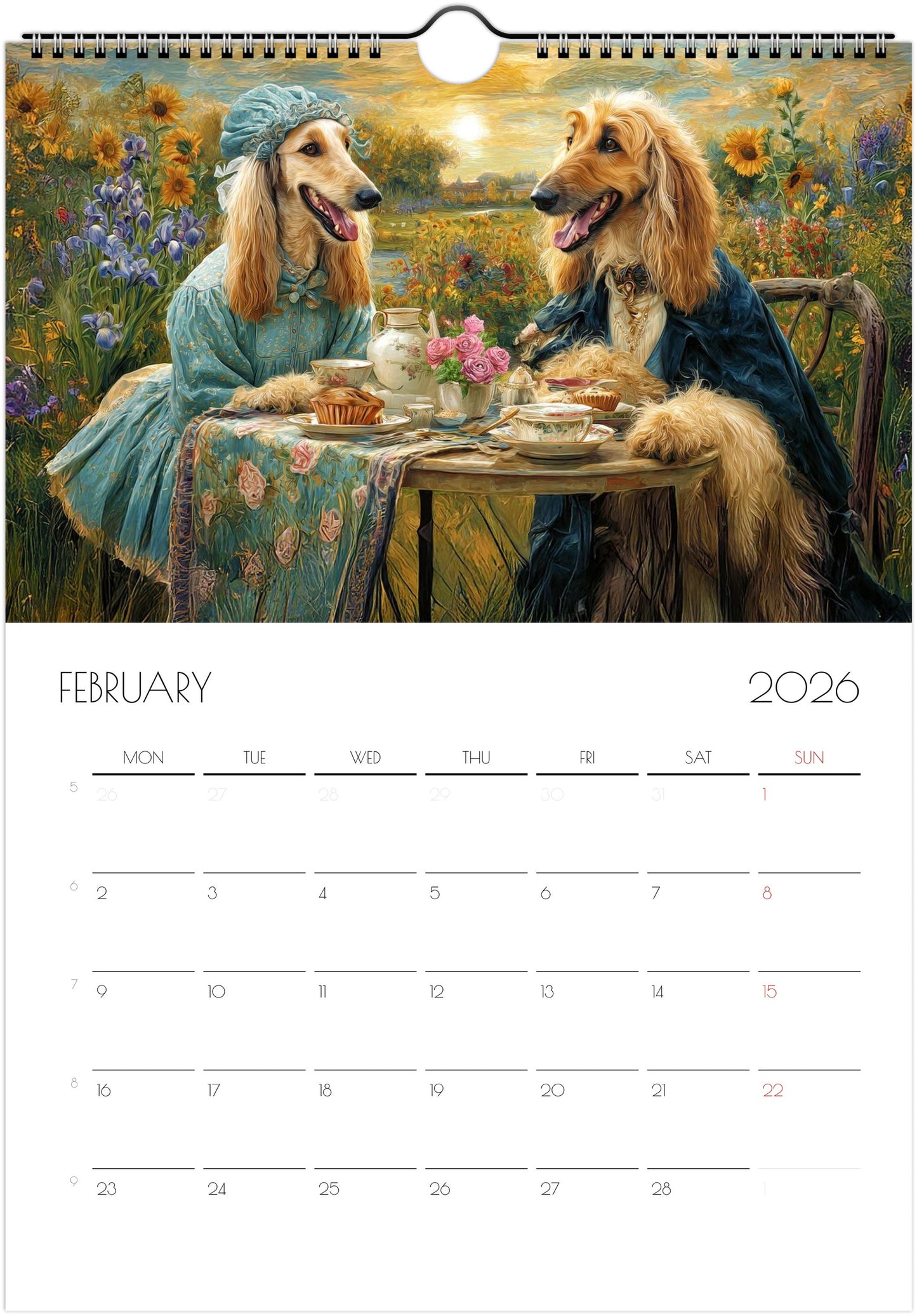 Afghan Hound Calendar 2026 – Art‑Style Dog Calendar with 12 Unique Designs