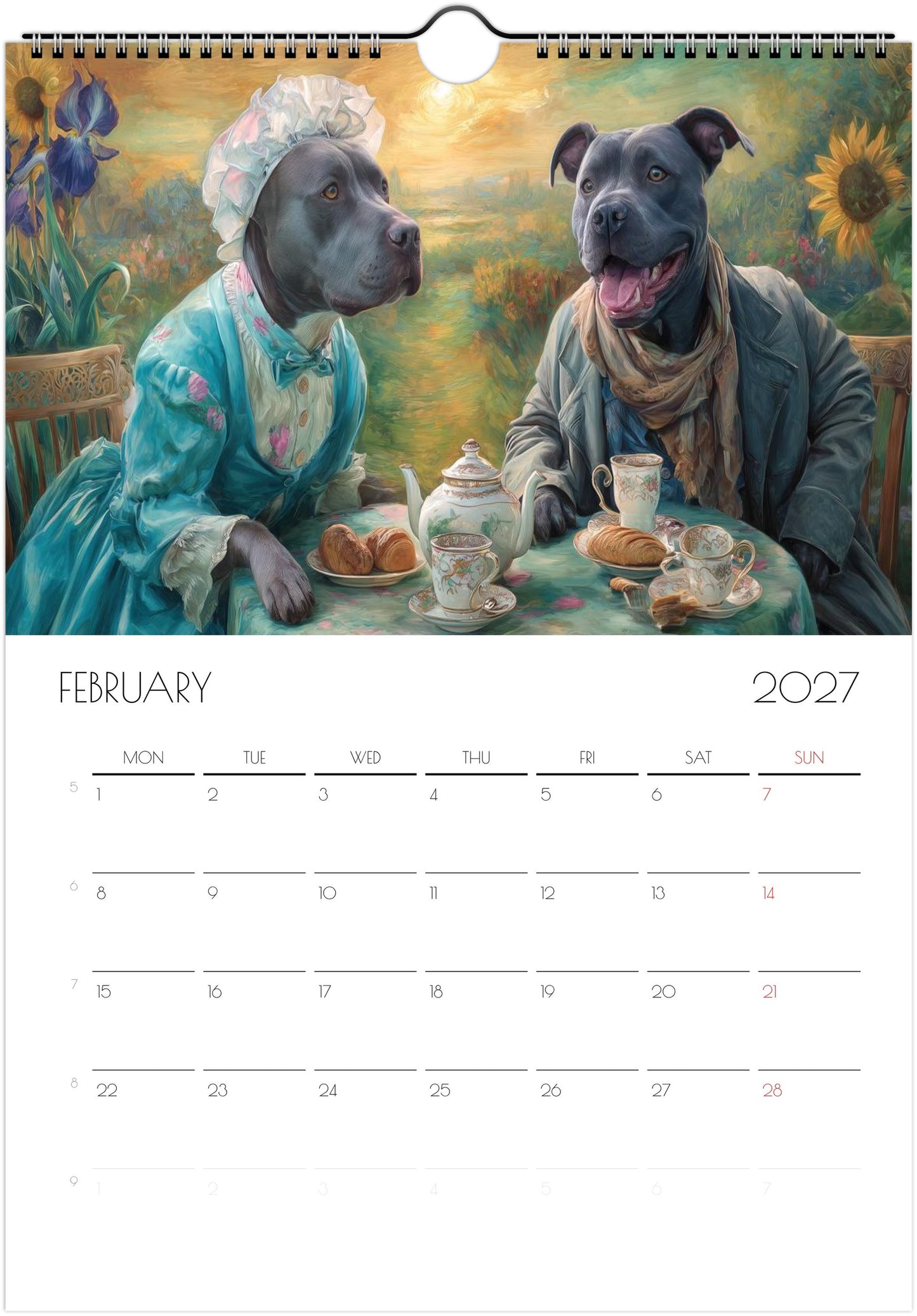 Pitbull Kalender 2027 – 12 Maanden Kunst Kalender voor Pitbull Liefhebbers