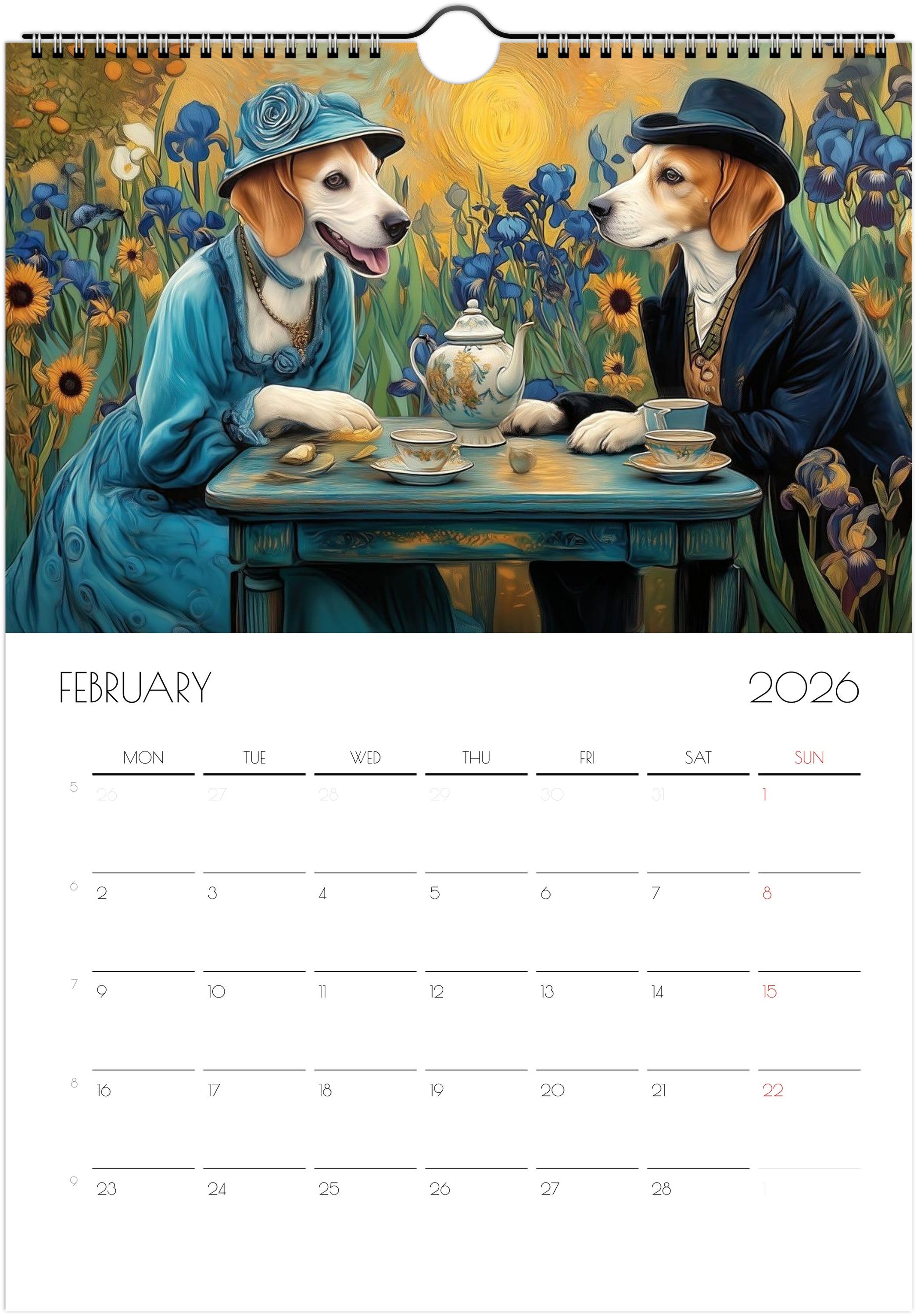 Beagle Wall Calendar 2026 – Artistic Dog Calendar with 12 Unique Portraits