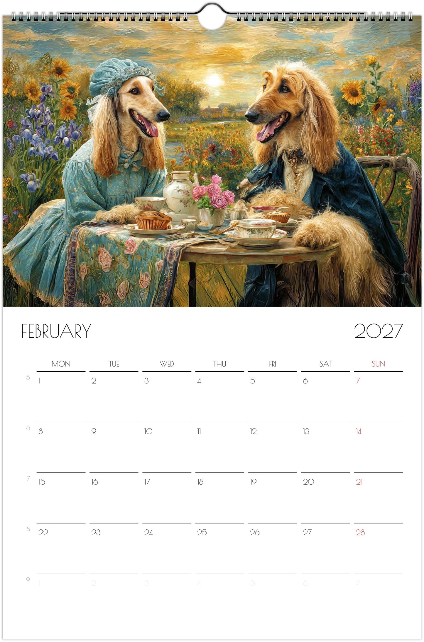 Afghaanse Windhond Kalender 2027 – 12-Maanden Fine Art Honden Wandkalender voor Afghaanse Windhond Liefhebbers