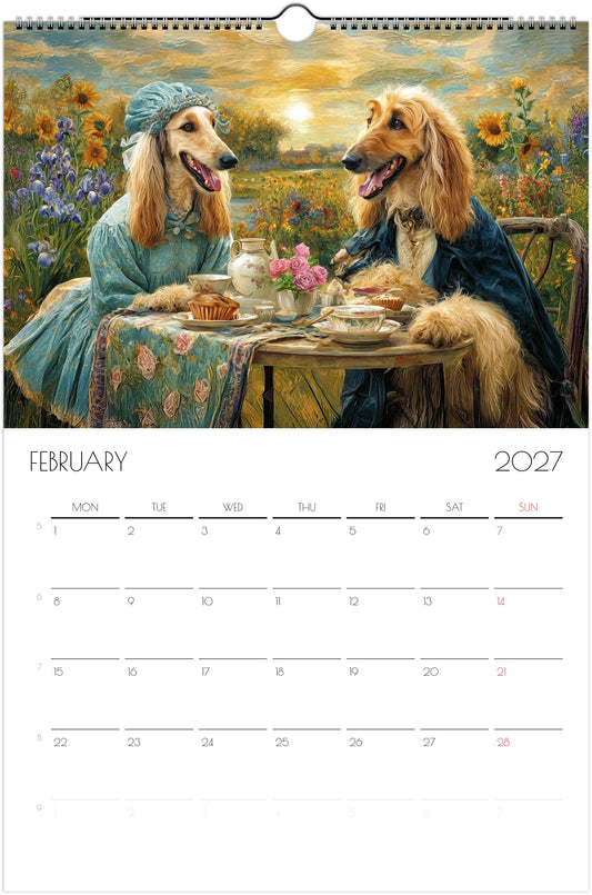 Afghaanse Windhond Kalender 2027 – 12-Maanden Fine Art Honden Wandkalender voor Afghaanse Windhond Liefhebbers