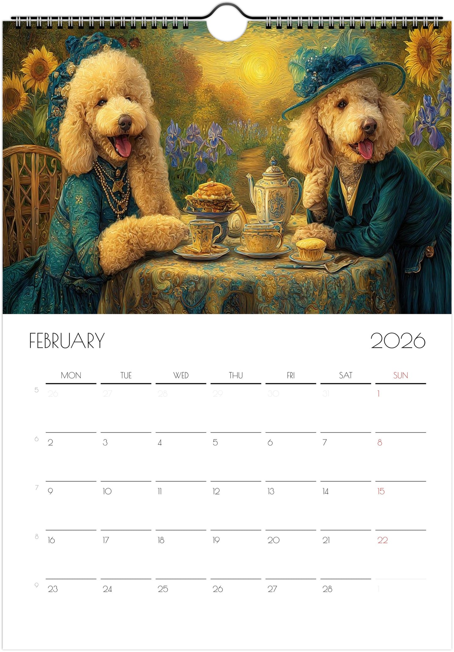 2026 Poodle Wall Planner – Artistic Dog Portrait Collection, 12-Month Printed Gift for Pet Lovers