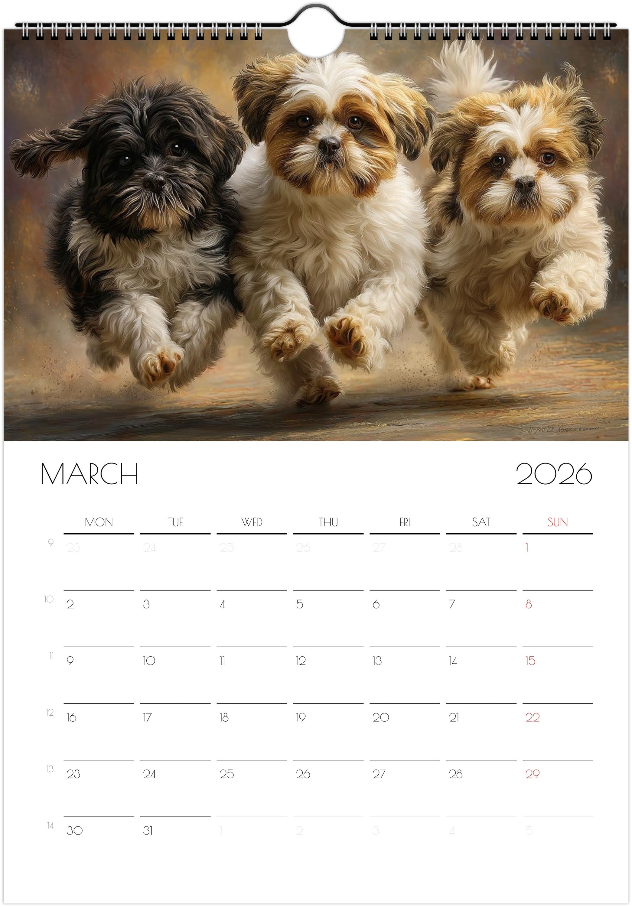 Shih Tzu Calendar 2026 – Art Style Dog Wall Calendar, 12 Month Planner, Unique Gift for Shih Tzu Lovers