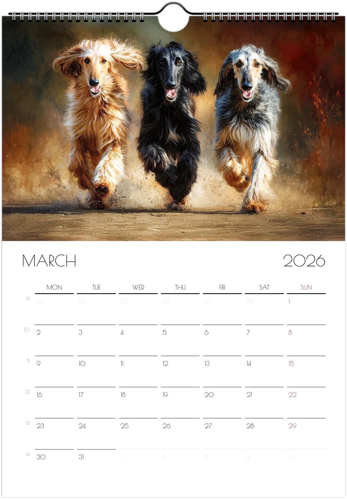 Afghan Hound Calendar 2026 – Art‑Style Dog Calendar with 12 Unique Designs