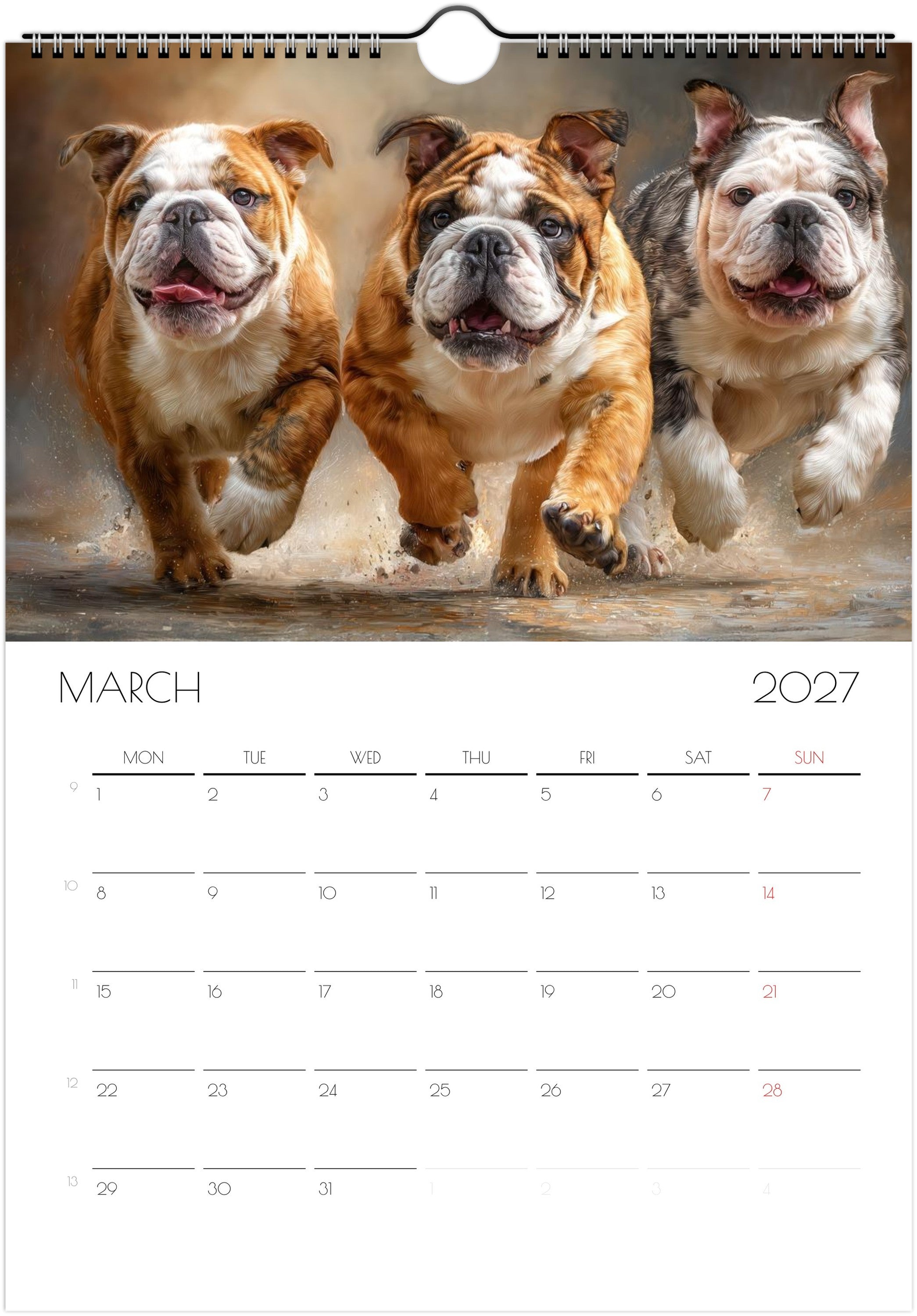 Engelse Bulldog Kalender 2027 – Fine Art Honden Wandkalender voor Bulldogliefhebbers
