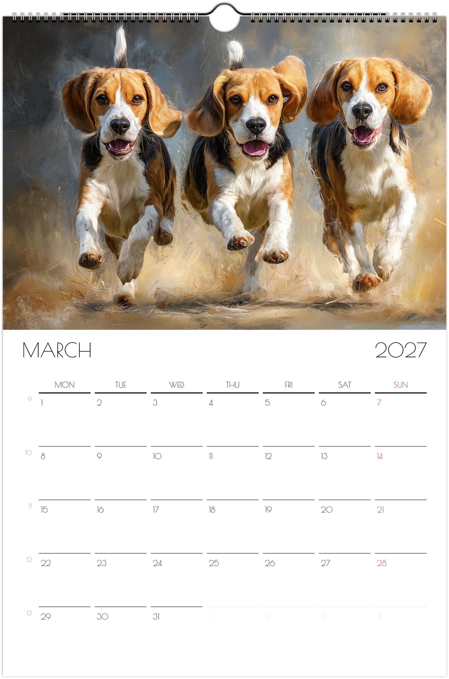 Beagle Kalender 2027 – 12 Maanden Hondenkalender met Kunstwerken voor Beagleliefhebbers