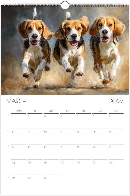Beagle Kalender 2027 – 12 Maanden Hondenkalender met Kunstwerken voor Beagleliefhebbers
