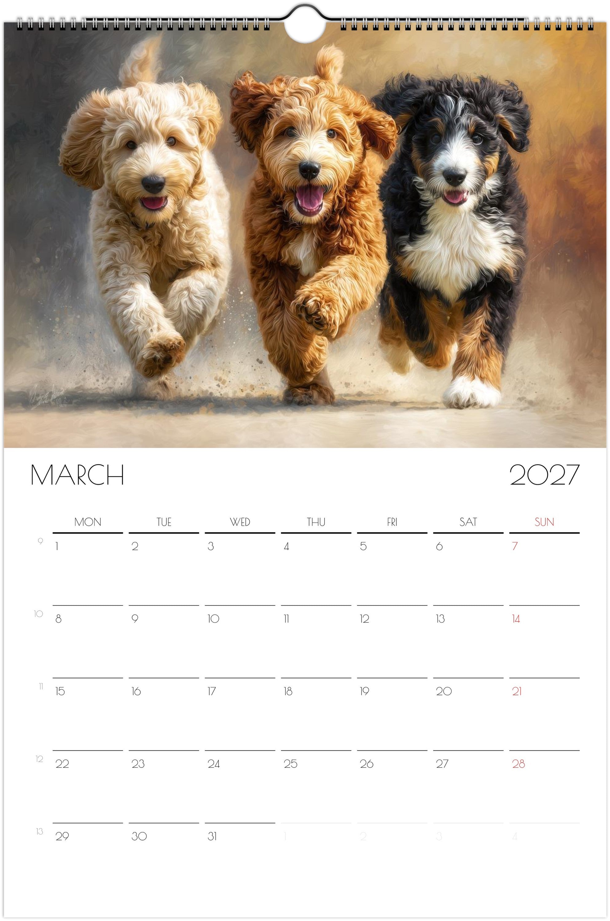 Doodle Kalender 2027 – 12 maanden kunsthondenkalender voor Doodle-liefhebbers