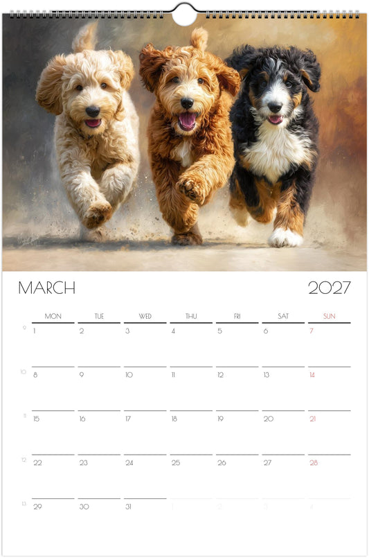 Doodle Kalender 2027 – 12 maanden kunsthondenkalender voor Doodle-liefhebbers
