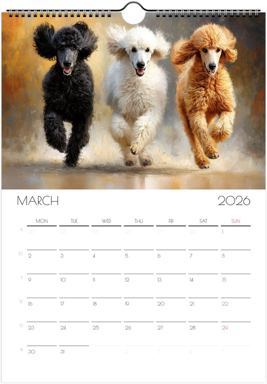 2026 Poodle Wall Planner – Artistic Dog Portrait Collection, 12-Month Printed Gift for Pet Lovers