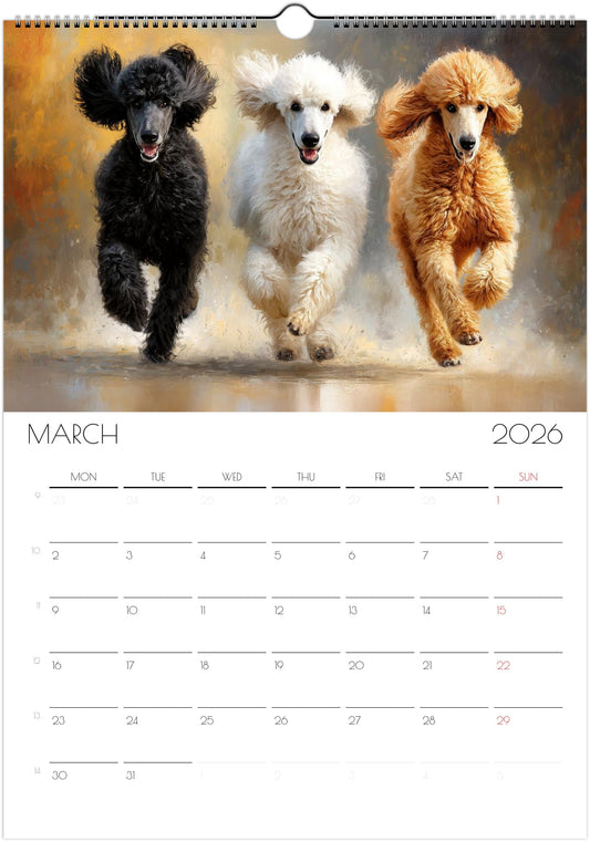 2026 Poodle Wall Planner – Artistic Dog Portrait Collection, 12-Month Printed Gift for Pet Lovers