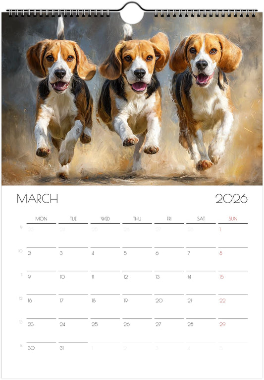 Beagle Wall Calendar 2026 – Artistic Dog Calendar with 12 Unique Portraits