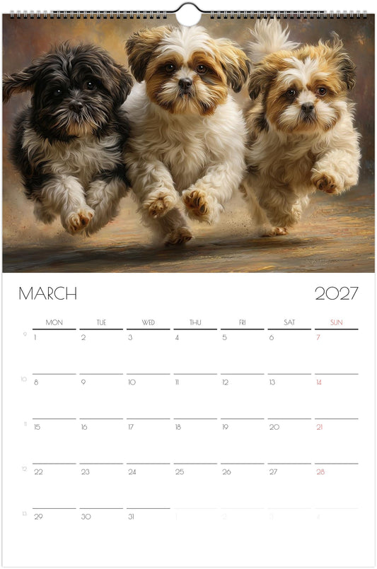Shih Tzu Kalender 2027 – 12 Maanden Fine Art Honden Wandkalender voor Shih Tzu Liefhebbers