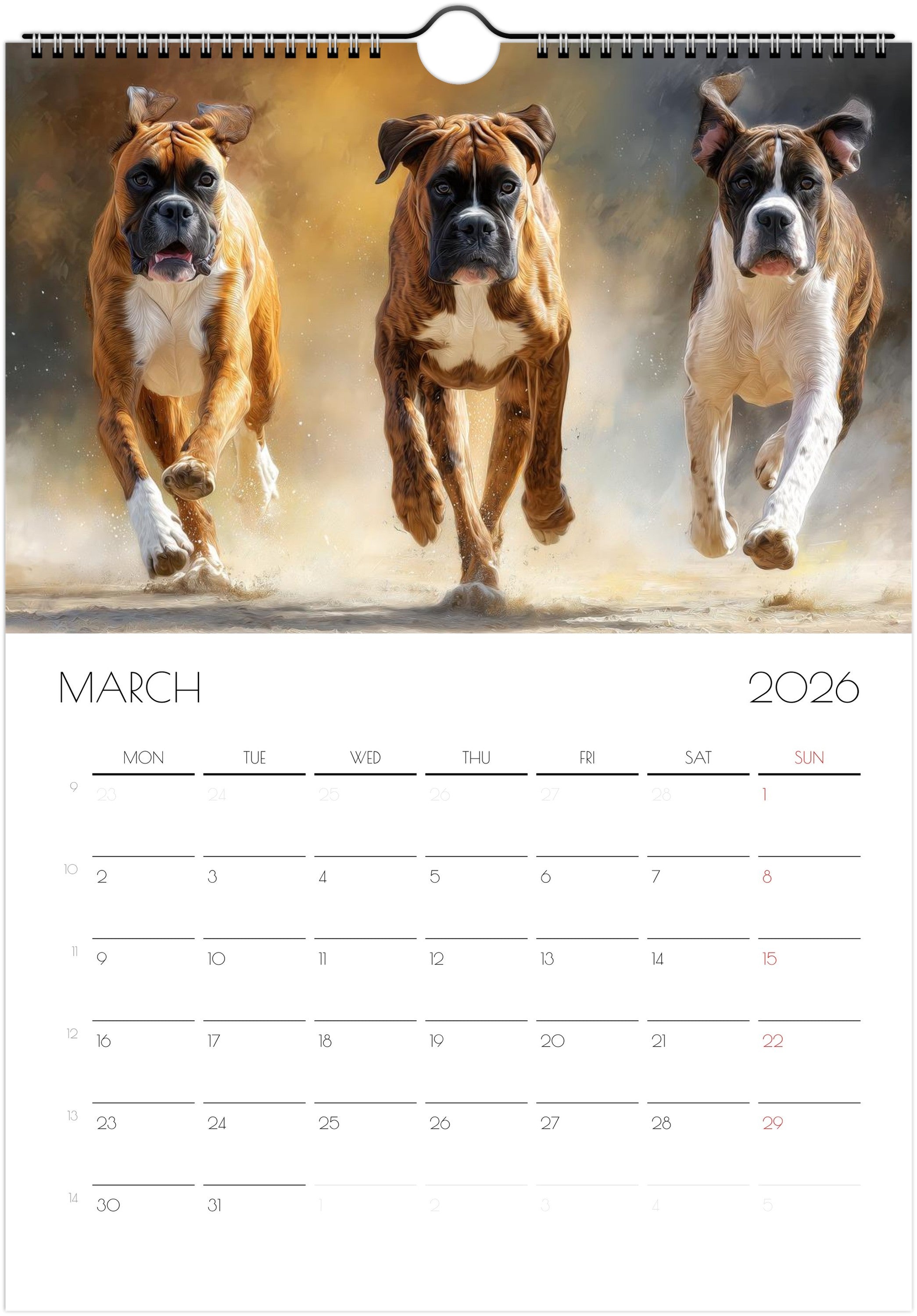 Boxer Calendar 2026 – Art-Style Dog Calendar with 12 Unique Designs
