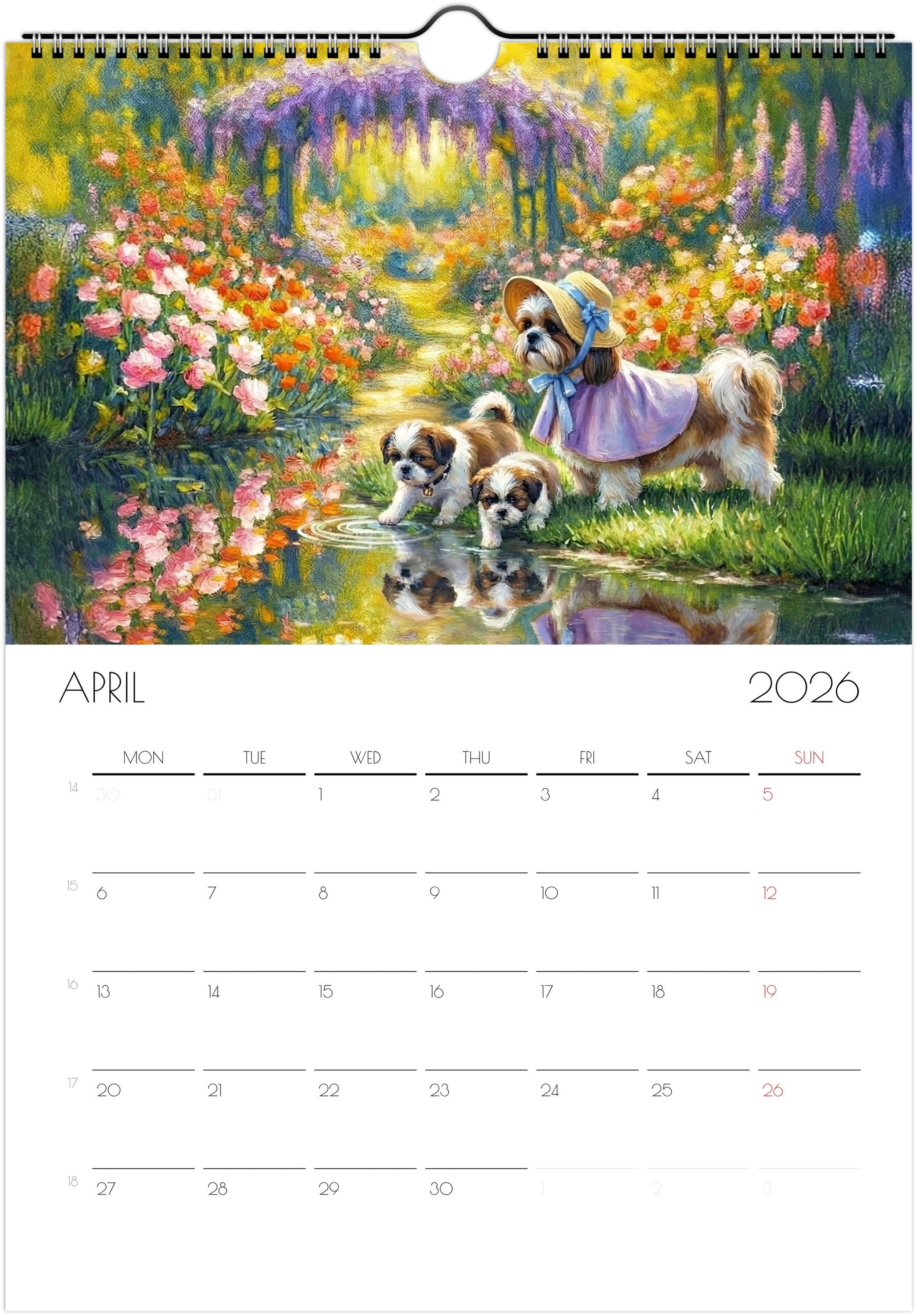 Shih Tzu Calendar 2026 – Art Style Dog Wall Calendar, 12 Month Planner, Unique Gift for Shih Tzu Lovers
