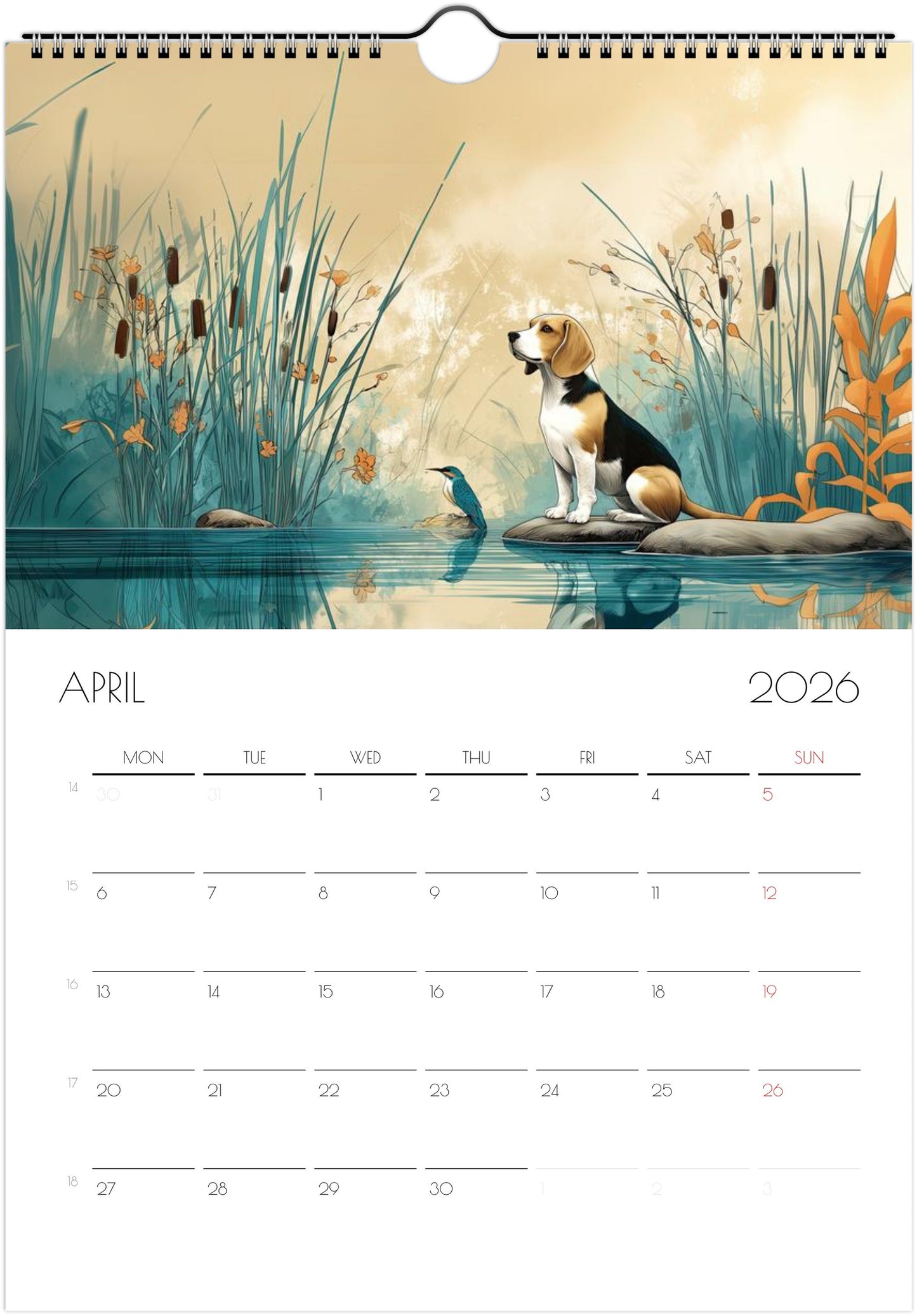Beagle Wall Calendar 2026 – Artistic Dog Calendar with 12 Unique Portraits