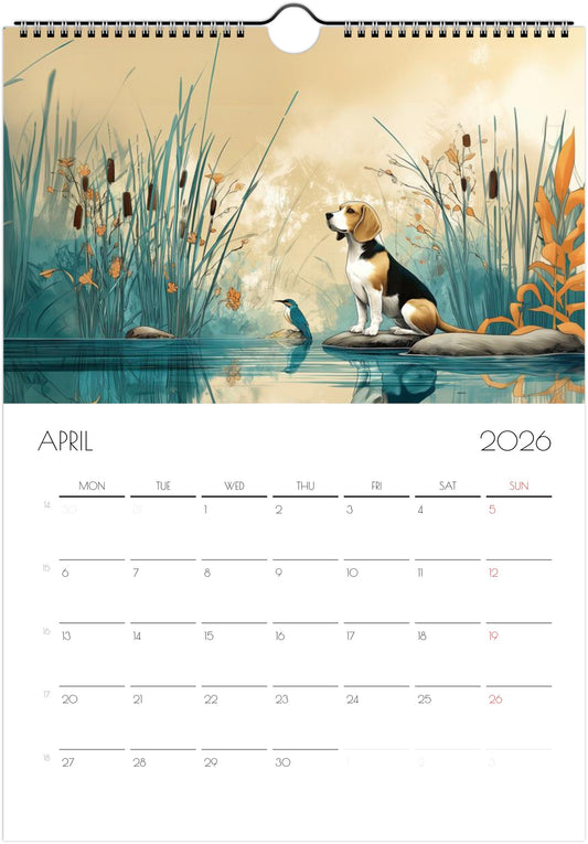 Beagle Wall Calendar 2026 – Artistic Dog Calendar with 12 Unique Portraits