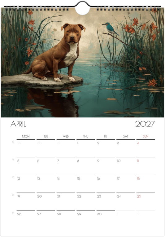 Pitbull Kalender 2027 – 12 Maanden Kunst Kalender voor Pitbull Liefhebbers