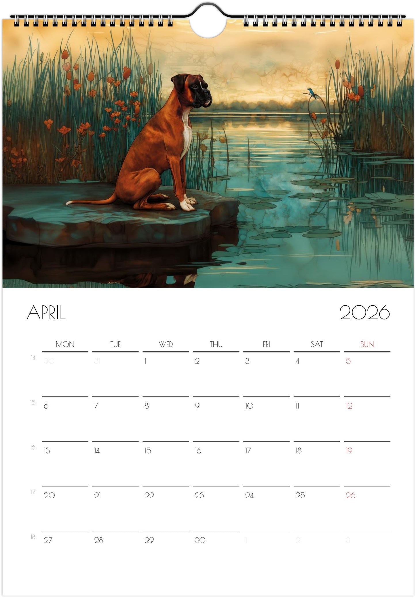 Boxer Calendar 2026 – Art-Style Dog Calendar with 12 Unique Designs