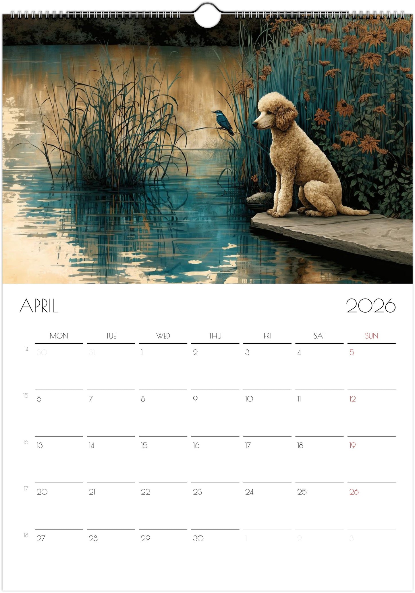 2026 Poodle Wall Planner – Artistic Dog Portrait Collection, 12-Month Printed Gift for Pet Lovers