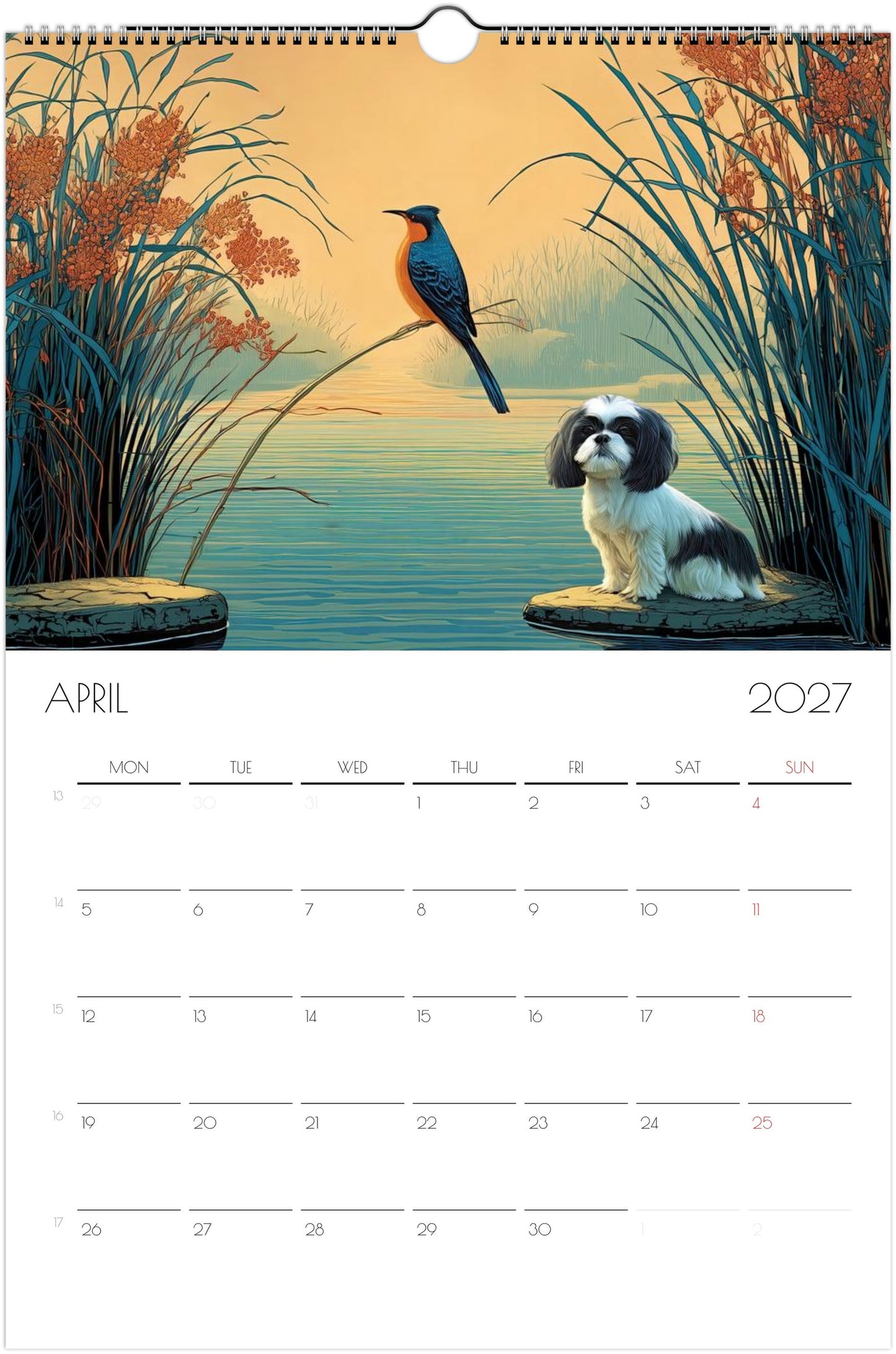 Shih Tzu Kalender 2027 – 12 Maanden Fine Art Honden Wandkalender voor Shih Tzu Liefhebbers