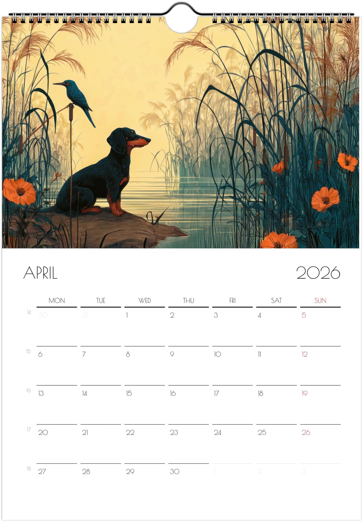 2026 Dachshund Calendar – Artistic Dog Wall Calendar in Letter & Ledger Sizes