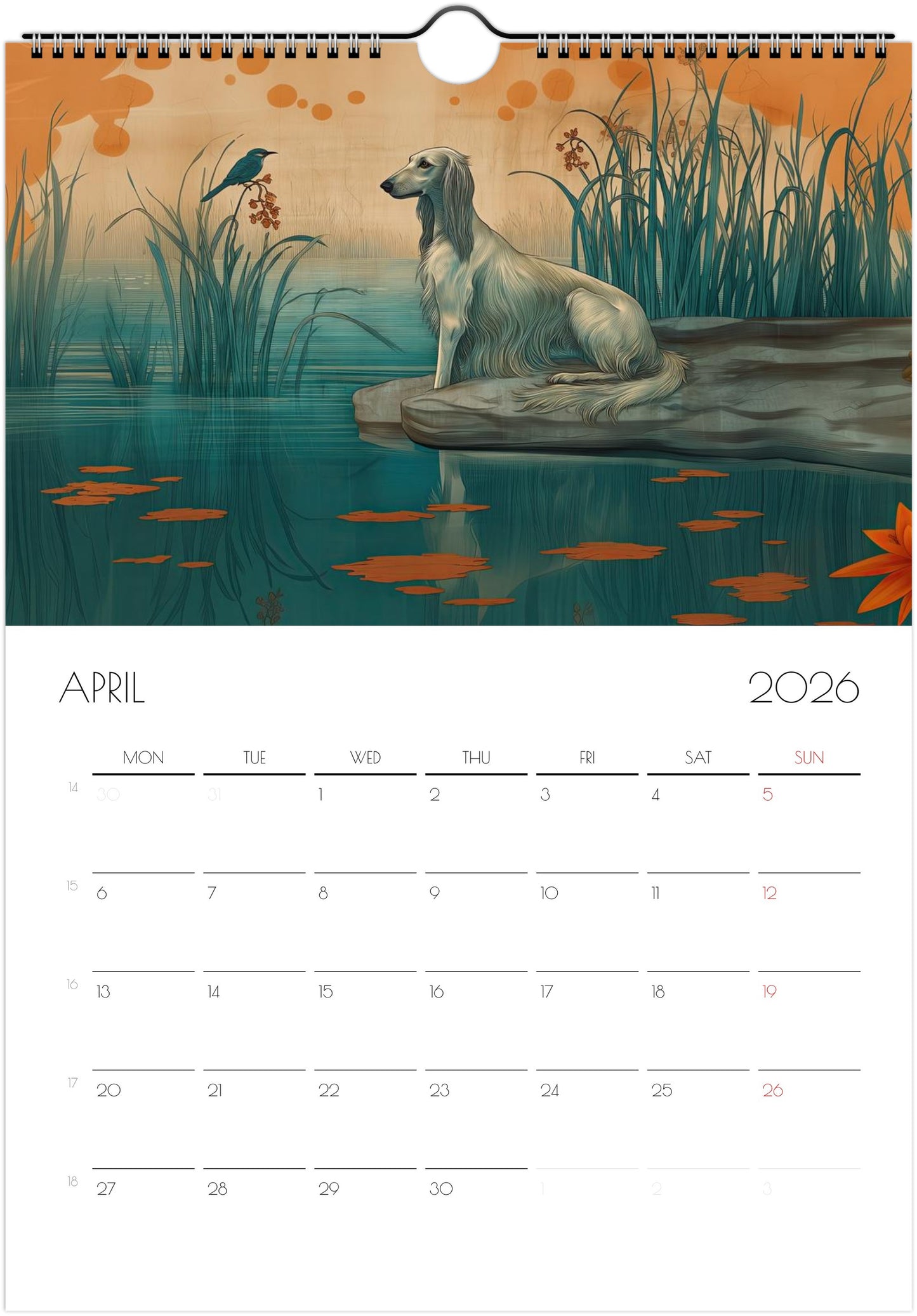 Afghan Hound Calendar 2026 – Art‑Style Dog Calendar with 12 Unique Designs