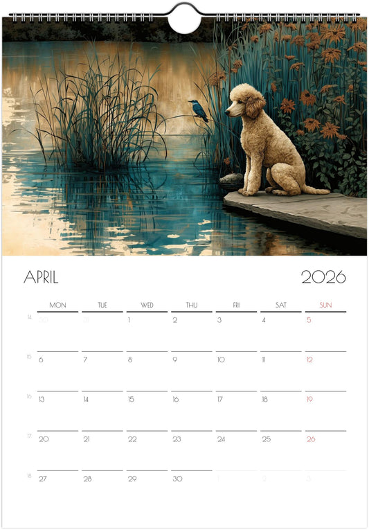 2026 Poodle Wall Planner – Artistic Dog Portrait Collection, 12-Month Printed Gift for Pet Lovers