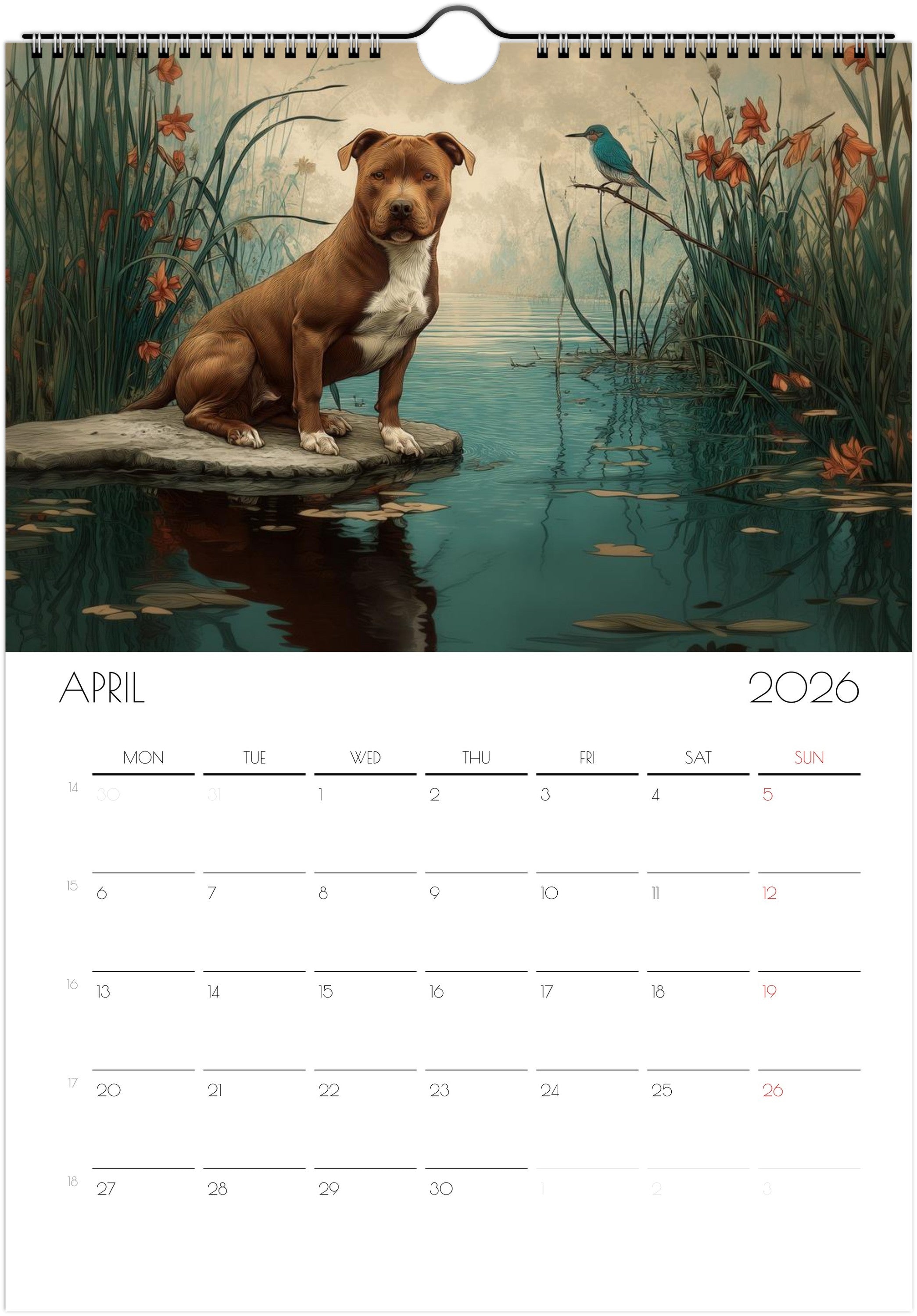 Pitbull Calendar 2026 – Art-Style Dog Calendar with 12 Unique Designs