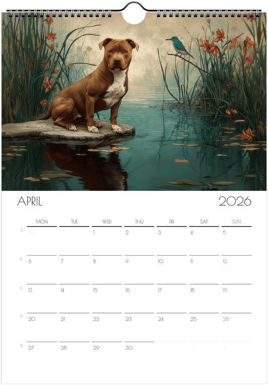 Pitbull Calendar 2026 – Art-Style Dog Calendar with 12 Unique Designs