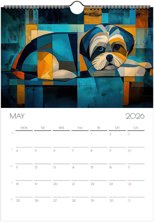Shih Tzu Calendar 2026 – Art Style Dog Wall Calendar, 12 Month Planner, Unique Gift for Shih Tzu Lovers