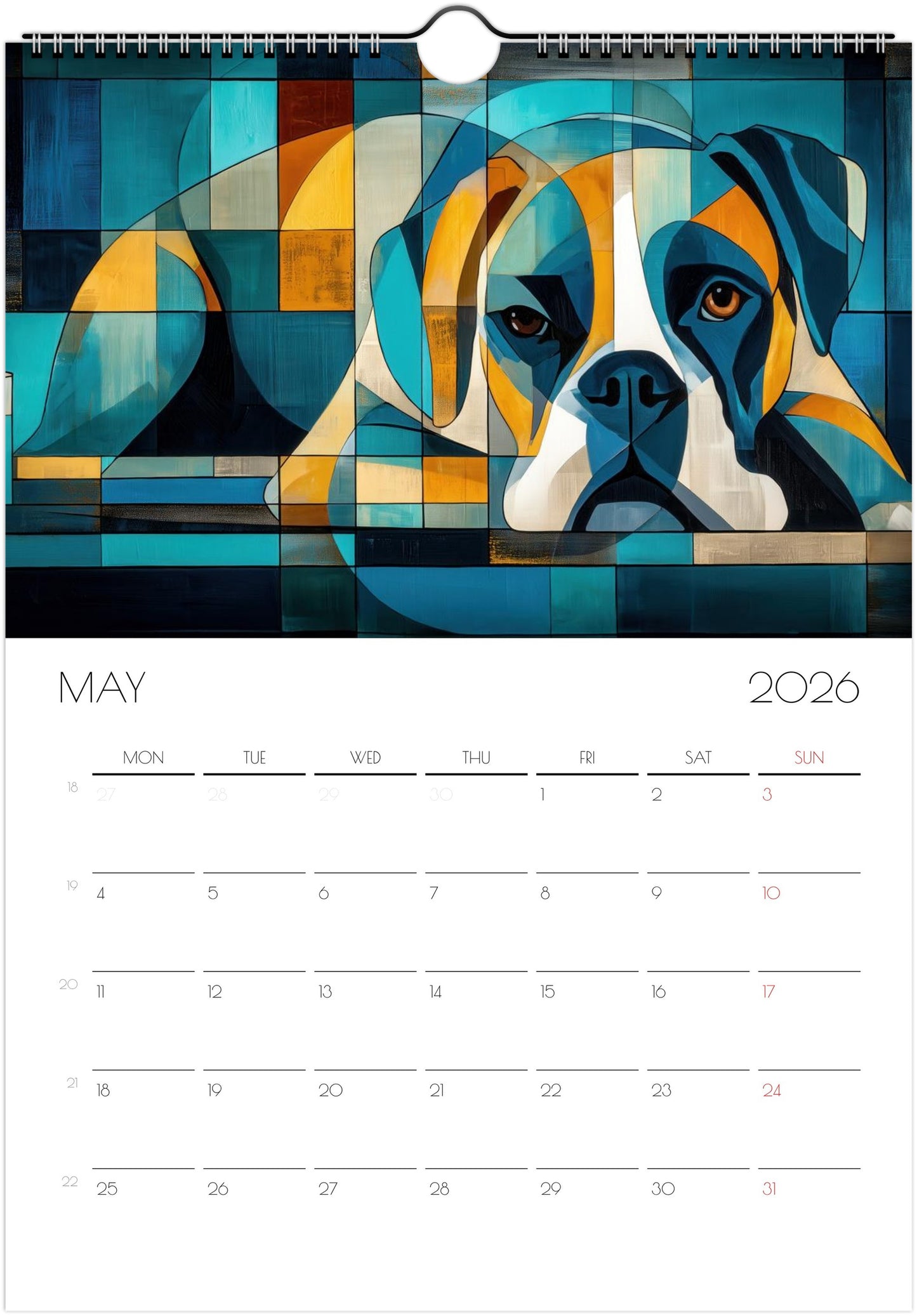 Boxer Calendar 2026 – Art-Style Dog Calendar with 12 Unique Designs