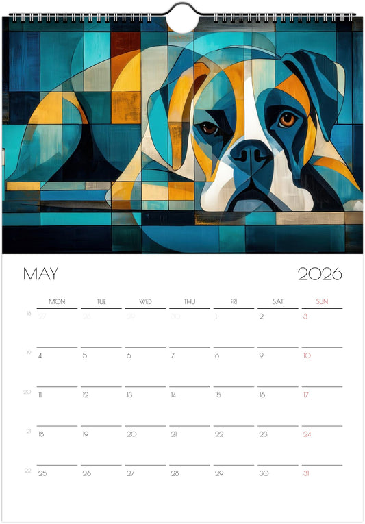 Boxer Calendar 2026 – Art-Style Dog Calendar with 12 Unique Designs