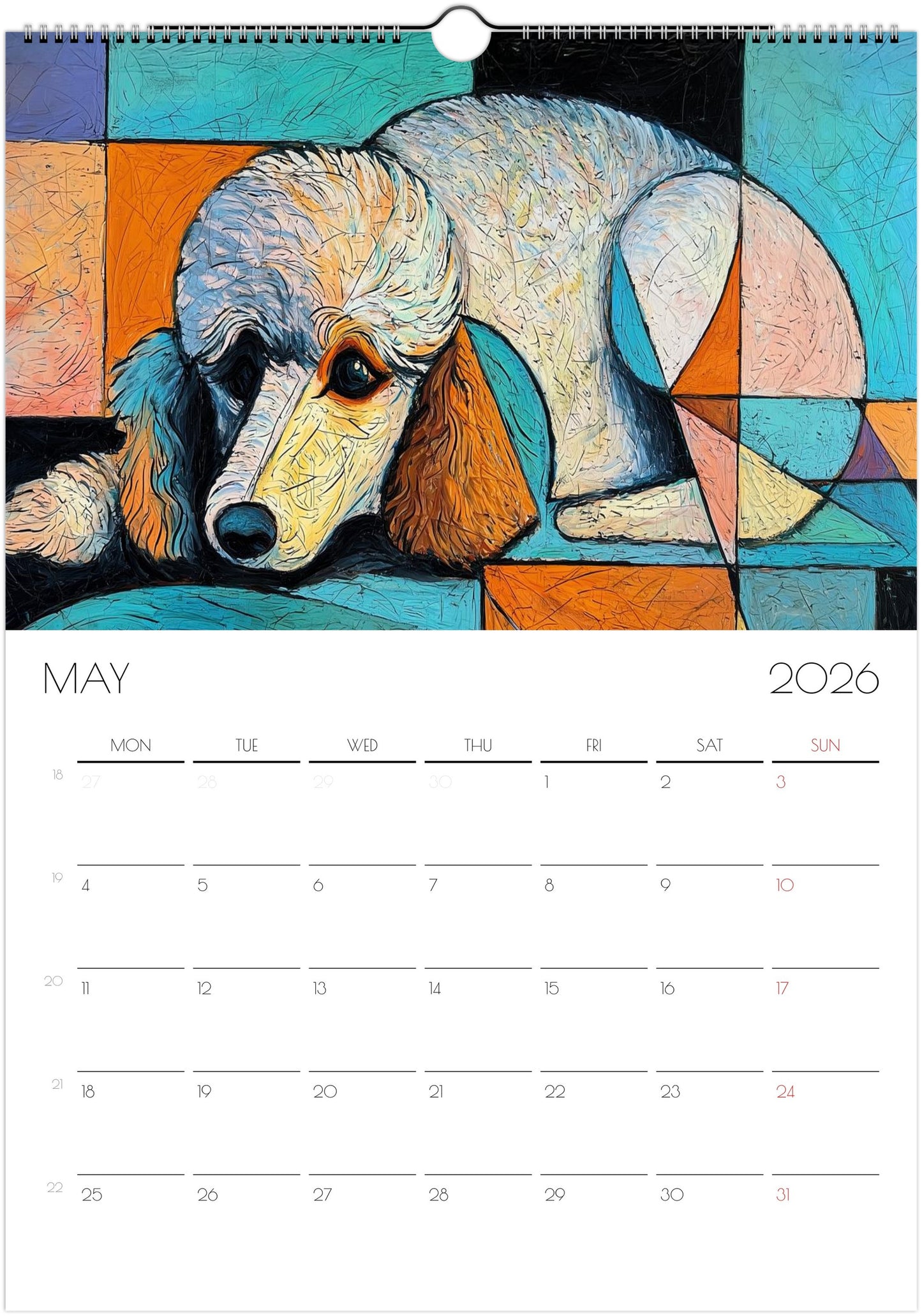 2026 Poodle Wall Planner – Artistic Dog Portrait Collection, 12-Month Printed Gift for Pet Lovers