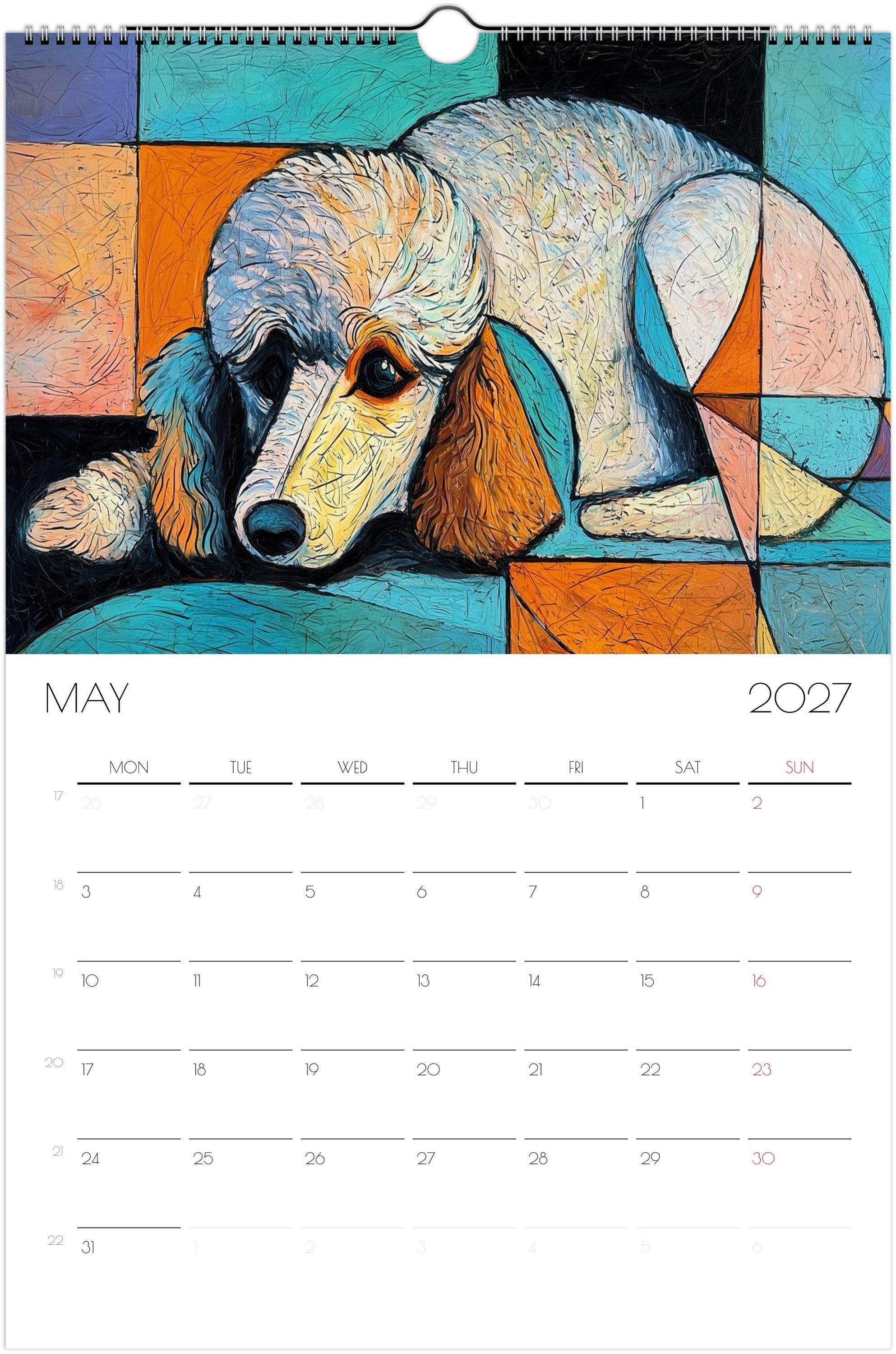 Poedelkalender 2027 – 12 maanden kunstkalender voor aan de muur voor poedelliefhebbers