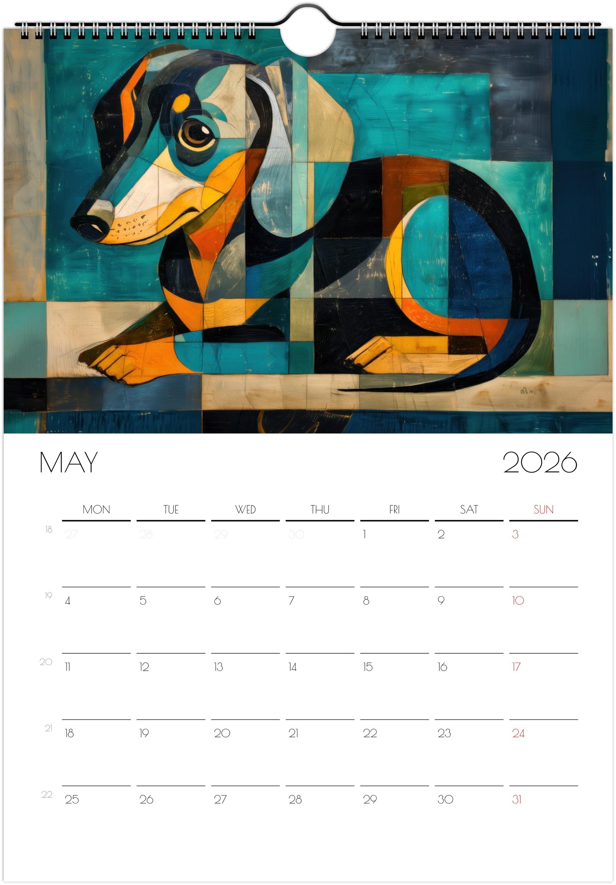 Dachshund Calendar 2026 – Art-Style Dog Calendar with 12 Unique Designs
