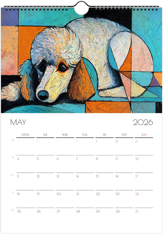 2026 Poodle Wall Planner – Artistic Dog Portrait Collection, 12-Month Printed Gift for Pet Lovers