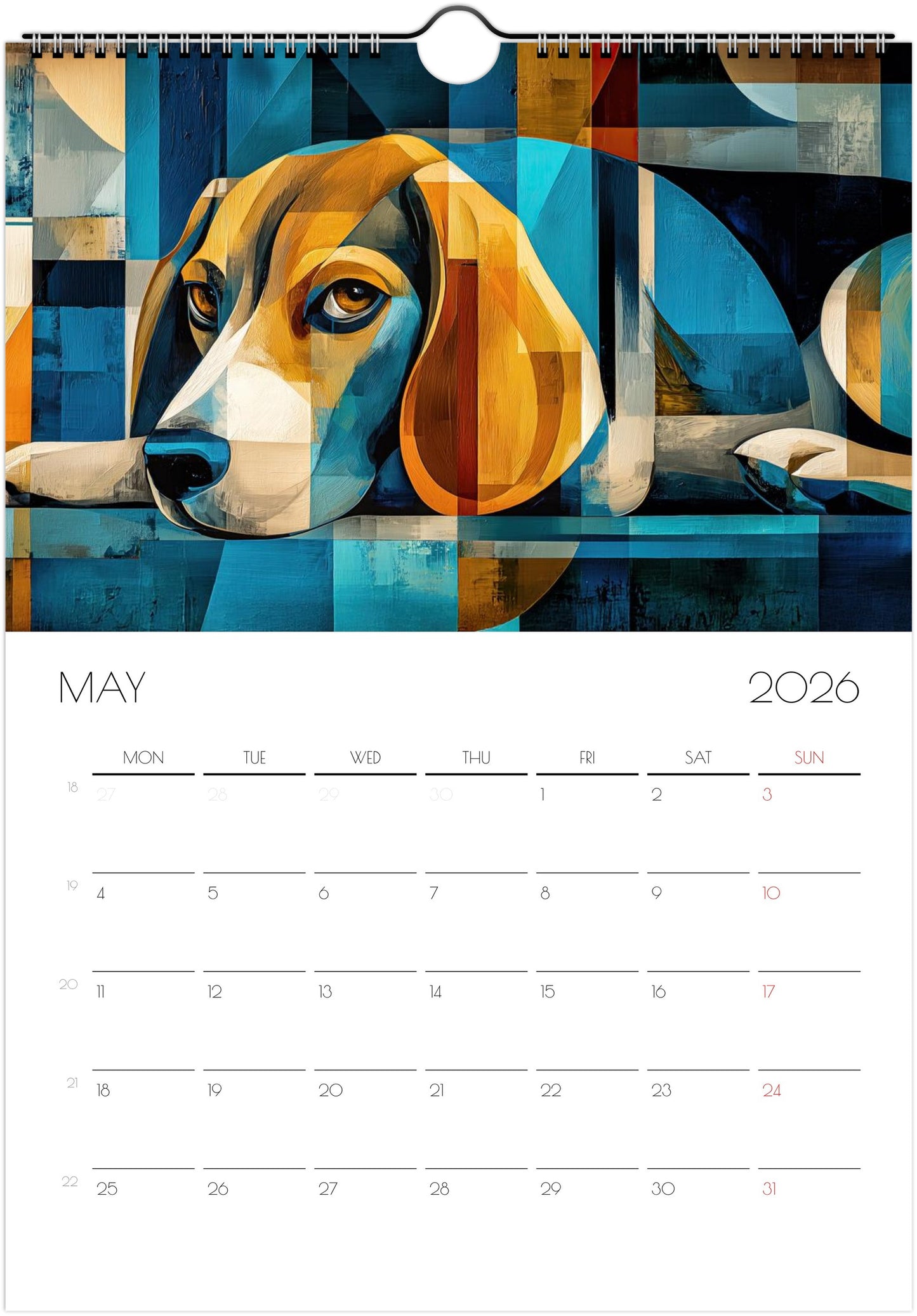 Beagle Wall Calendar 2026 – Artistic Dog Calendar with 12 Unique Portraits