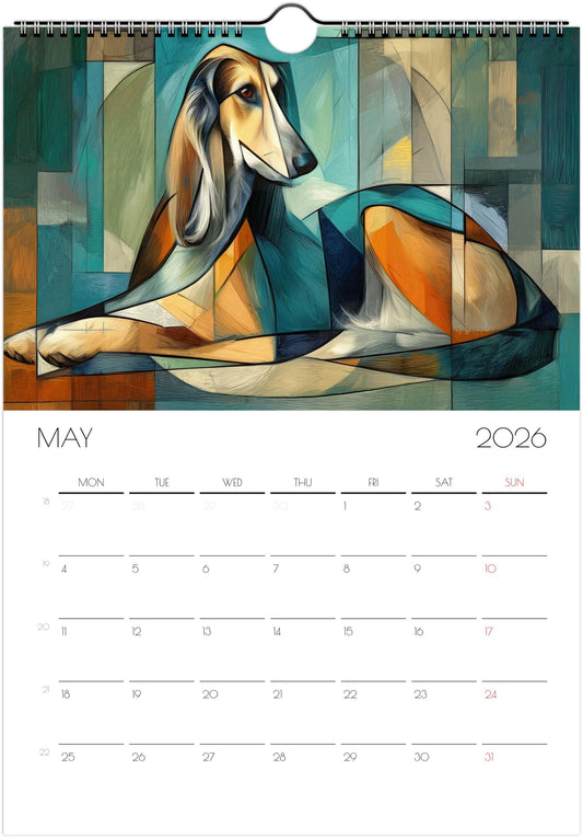 Afghan Hound Calendar 2026 – Art‑Style Dog Calendar with 12 Unique Designs