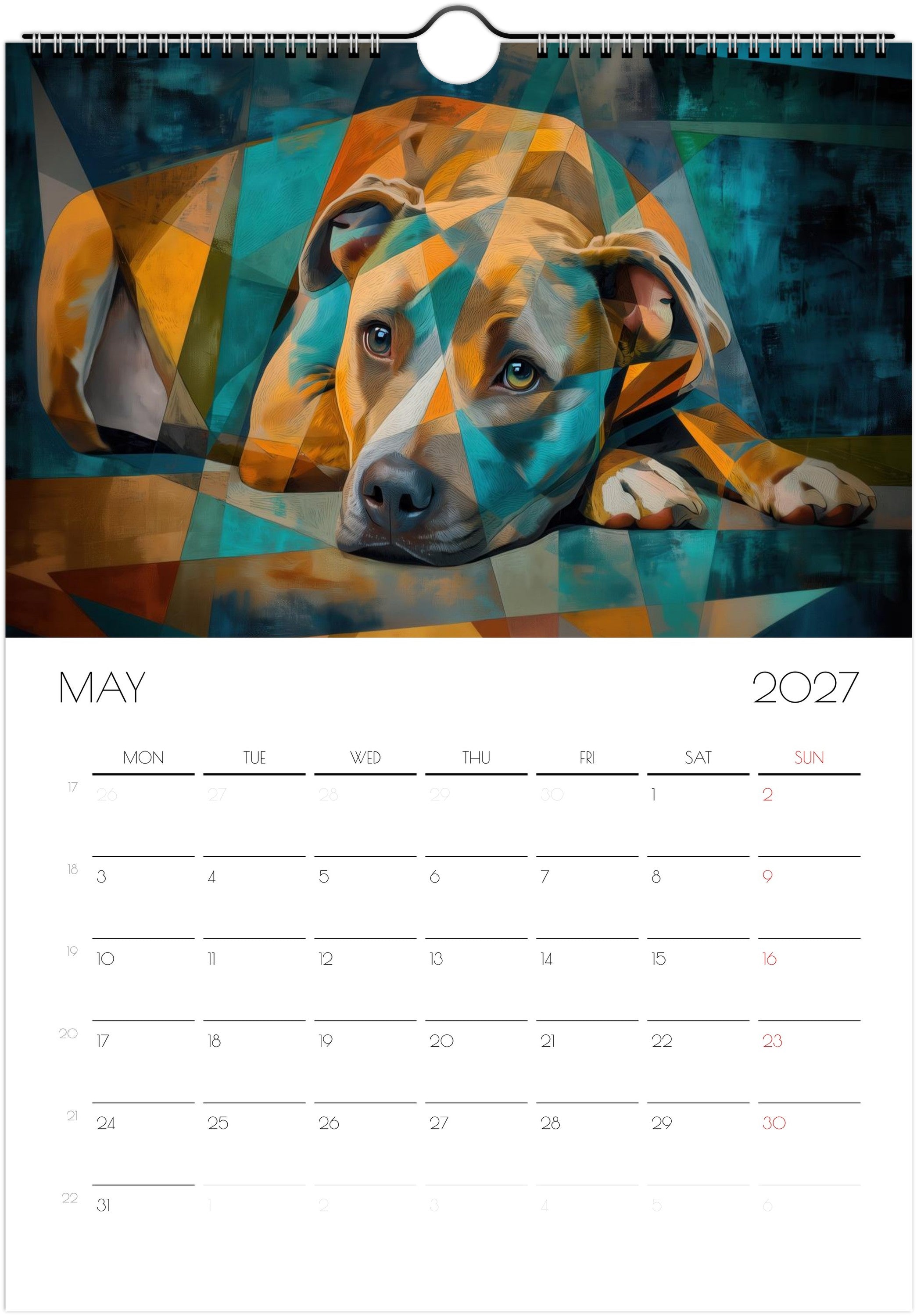 Pitbull Kalender 2027 – 12 Maanden Kunst Kalender voor Pitbull Liefhebbers