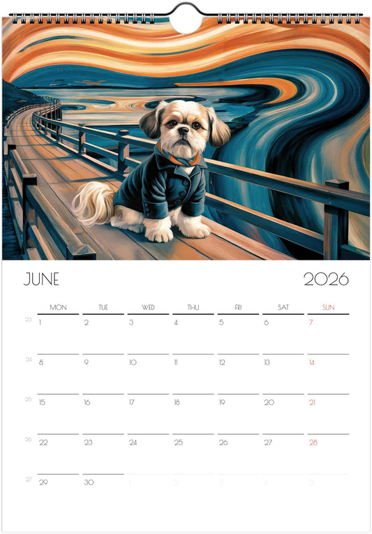 Shih Tzu Calendar 2026 – Art Style Dog Wall Calendar, 12 Month Planner, Unique Gift for Shih Tzu Lovers