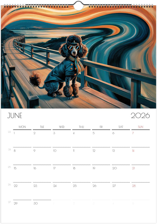 2026 Poodle Wall Planner – Artistic Dog Portrait Collection, 12-Month Printed Gift for Pet Lovers