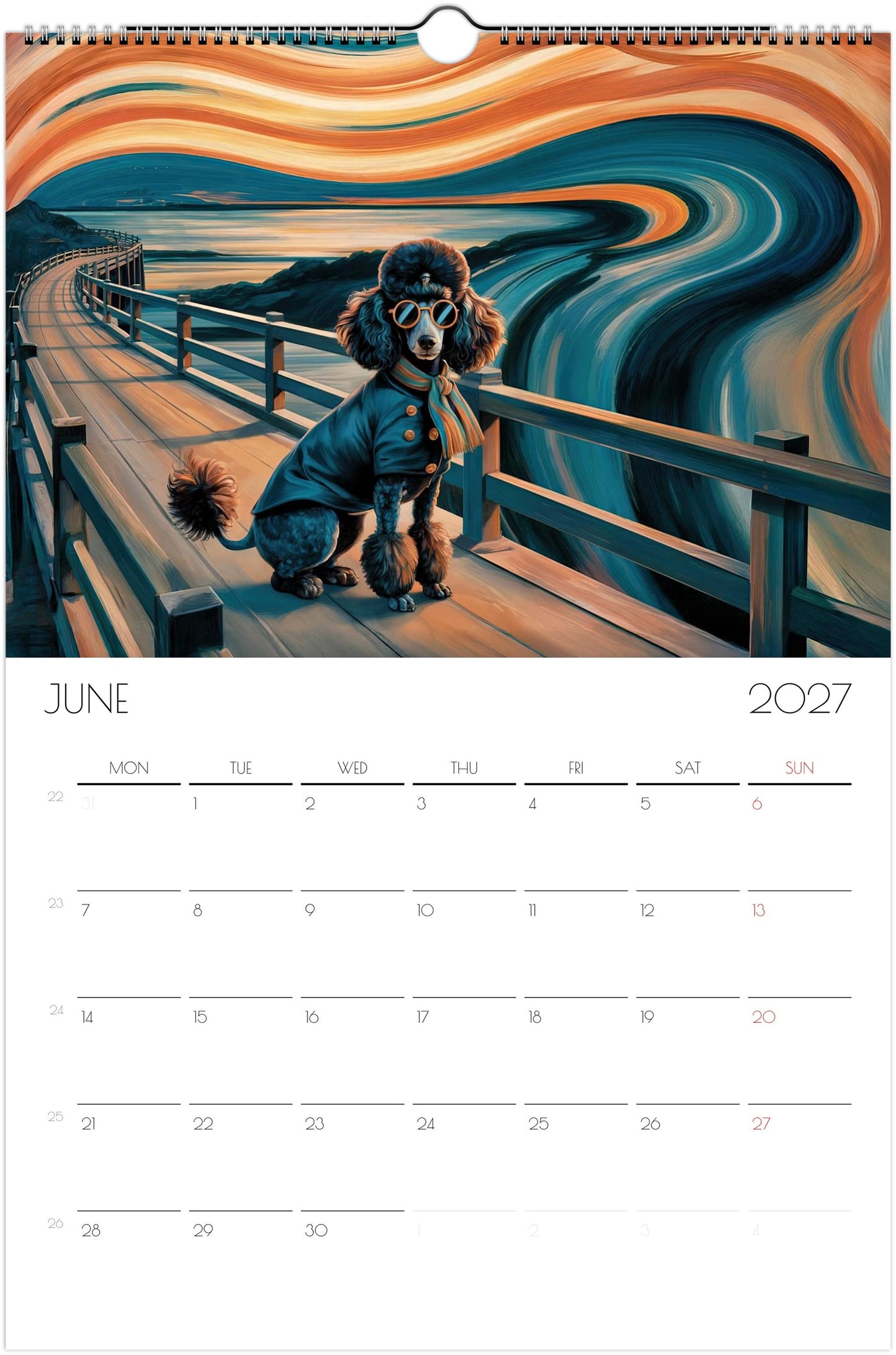 Poedelkalender 2027 – 12 maanden kunstkalender voor aan de muur voor poedelliefhebbers